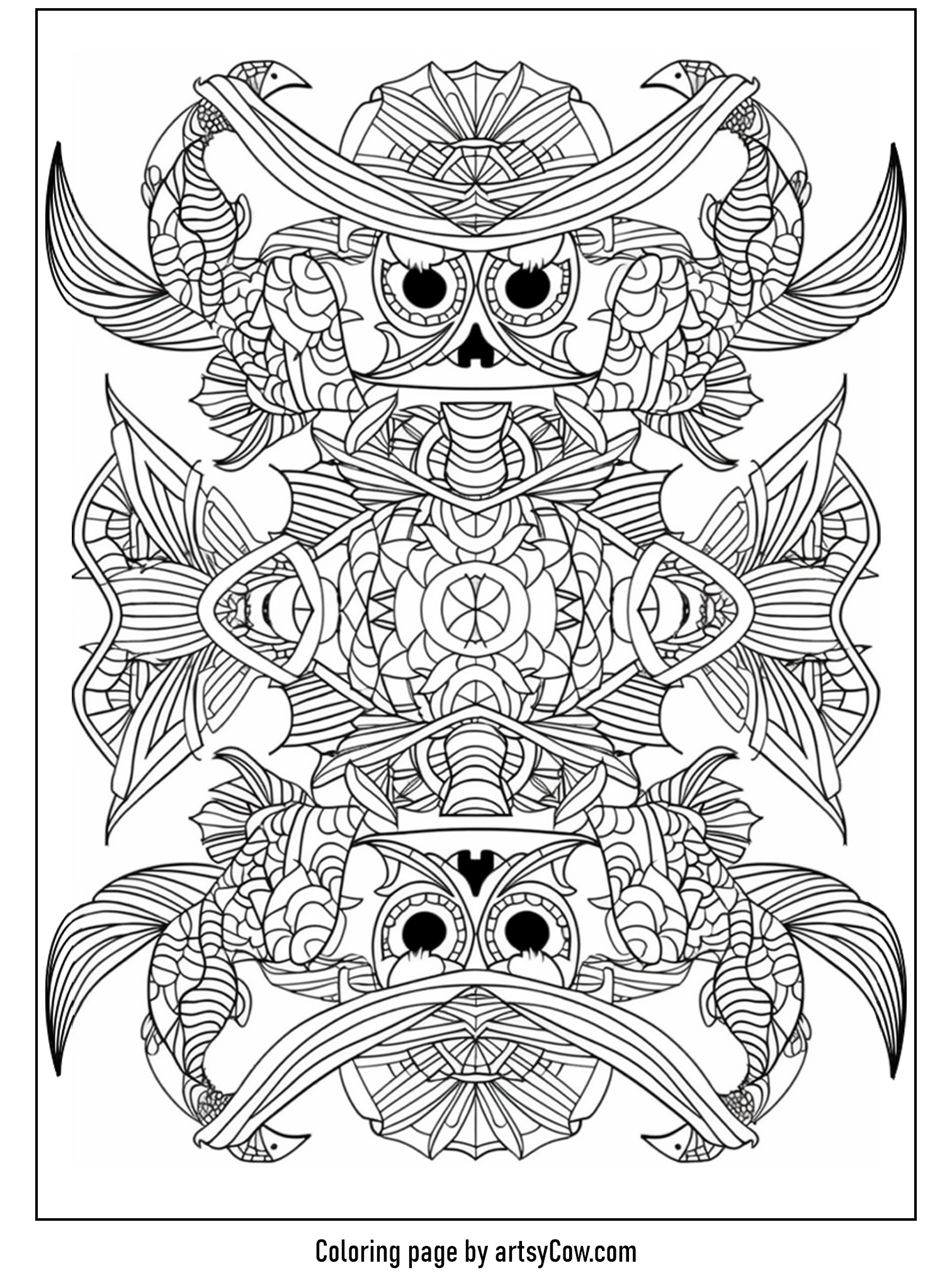halloween ghost mandala, Beneath Waves of Ghostly Fish Mandala